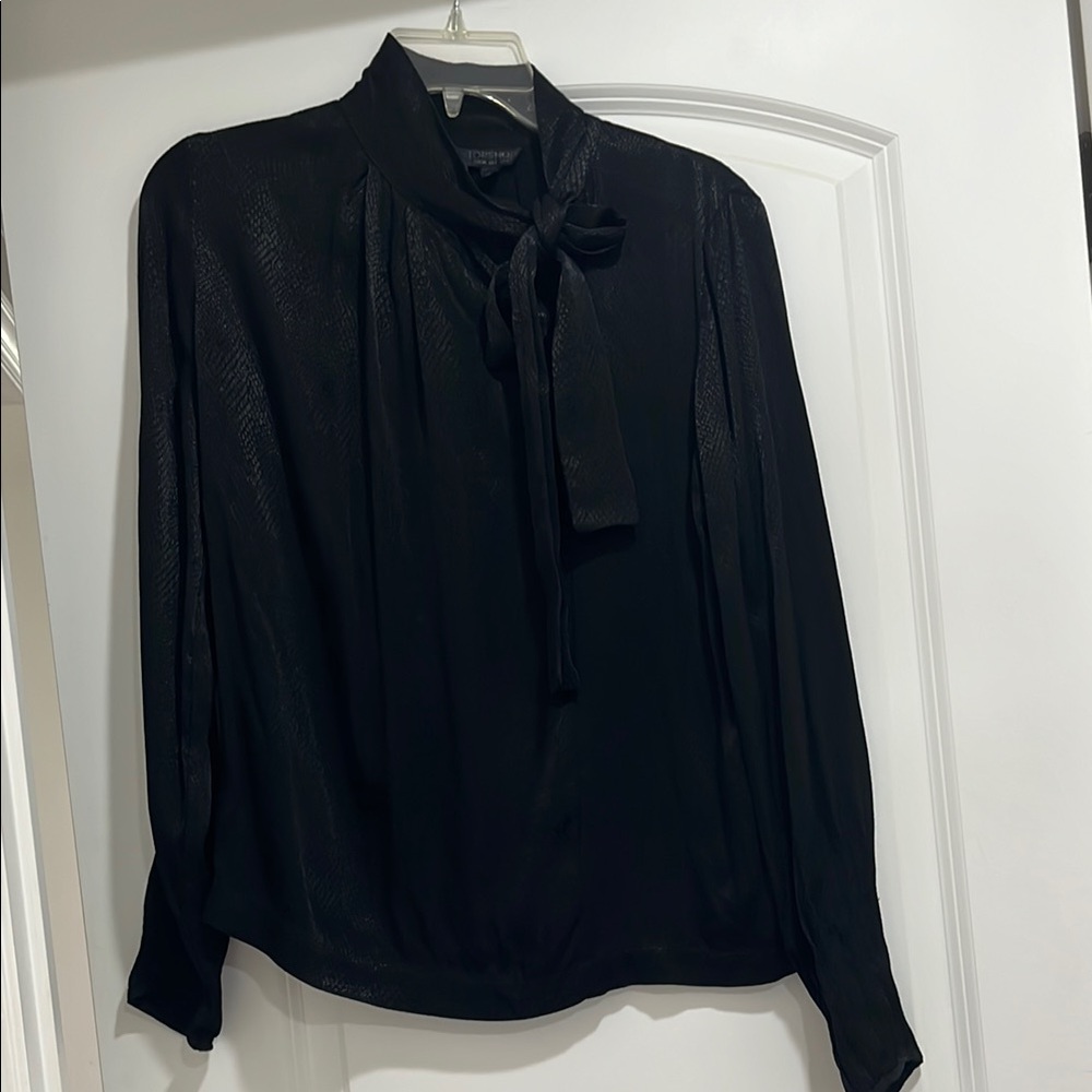 Topshop Black Long Sleeve Tie Front Blouse Snake Print 🐍